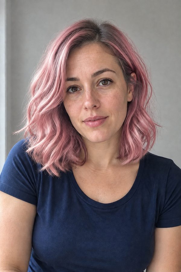 Hair color filter: brown hair changed to pastel pink
