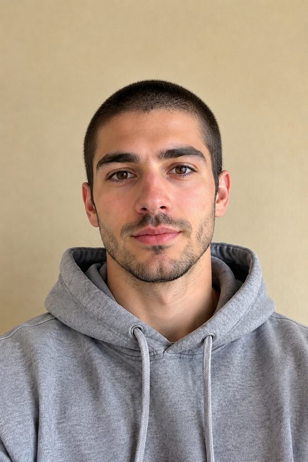 Buzz cut filter: curly hair cut to a short buzz cut