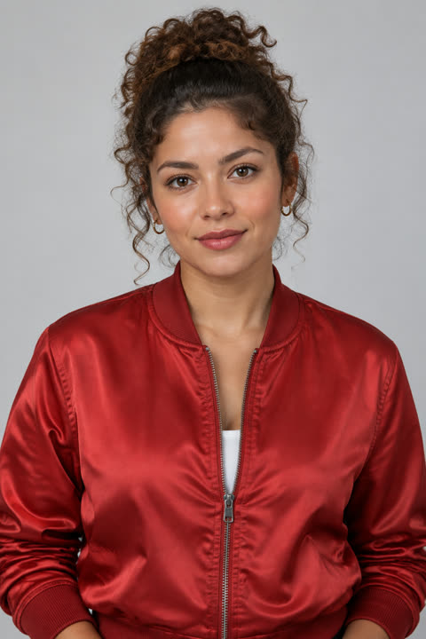 Burning Bridges AI video: woman in a red jacket with a silver cup as the crowd cheers — input photo