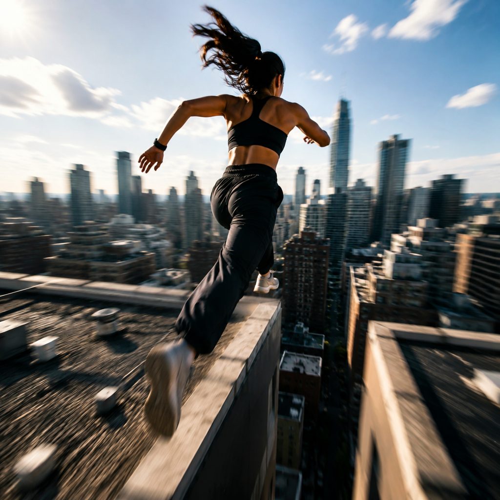 Parkour run across rooftops