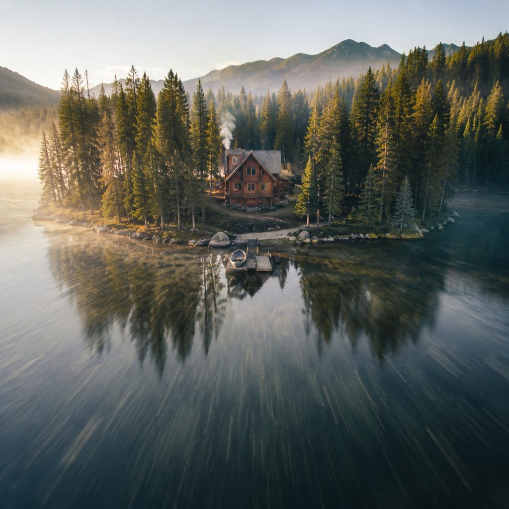 Lakeside cabin approach
