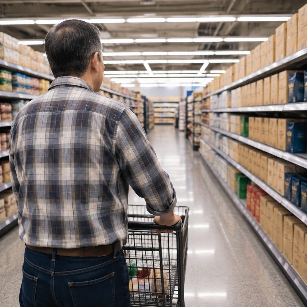 Grocery aisle from the shopper's back