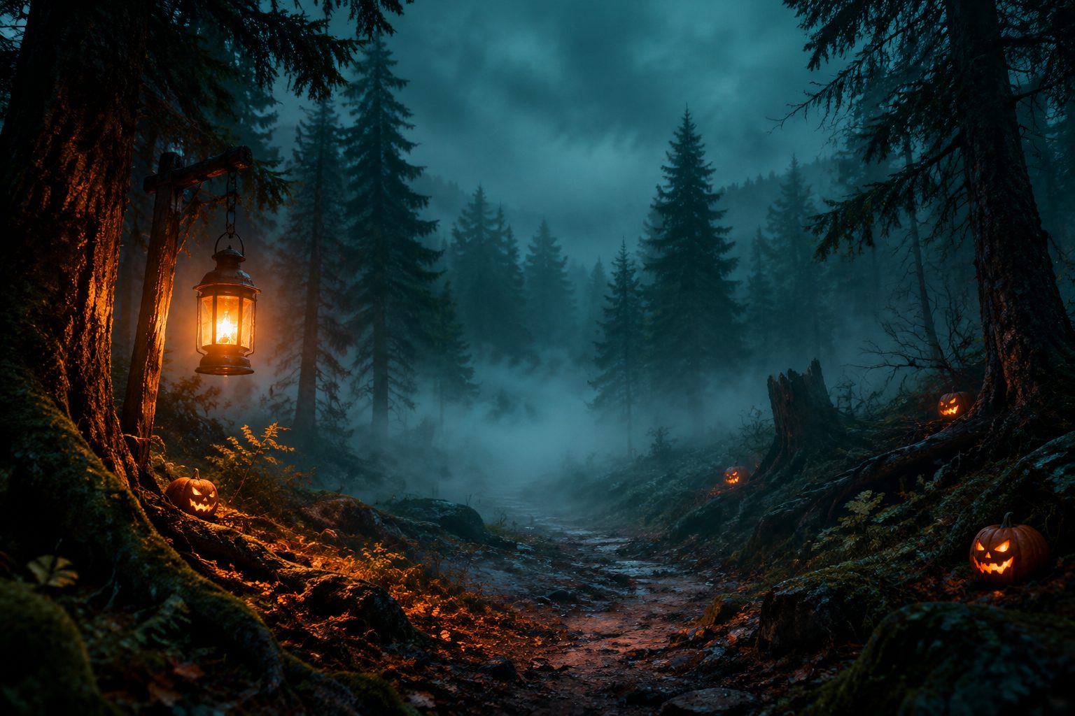 Halloween wallpaper for desktop: foggy forest path