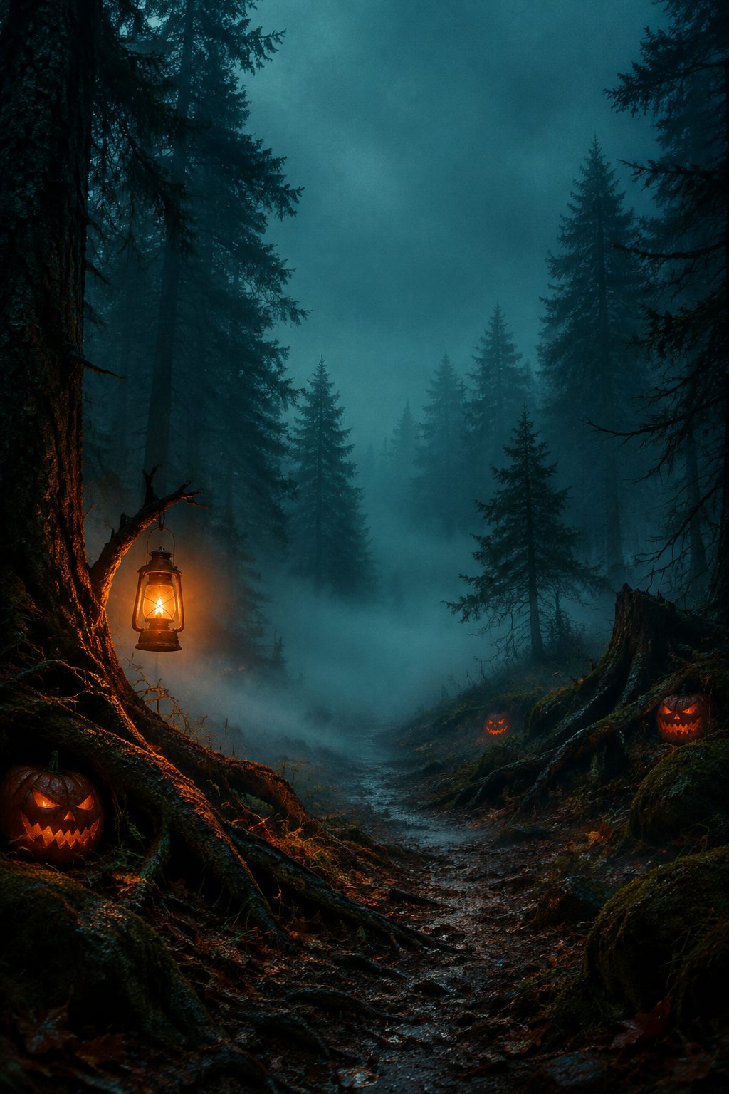 Halloween wallpaper for phone: foggy forest path