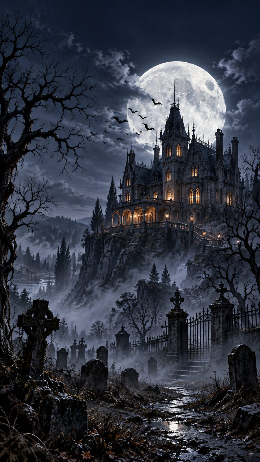 Halloween wallpaper for phone: gothic mansion