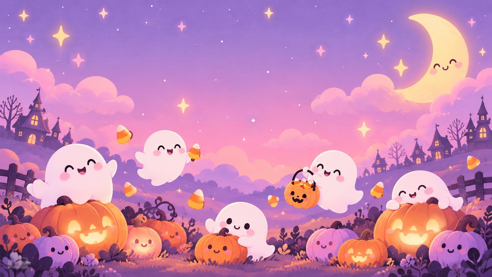 Halloween wallpaper for desktop: kawaii ghosts