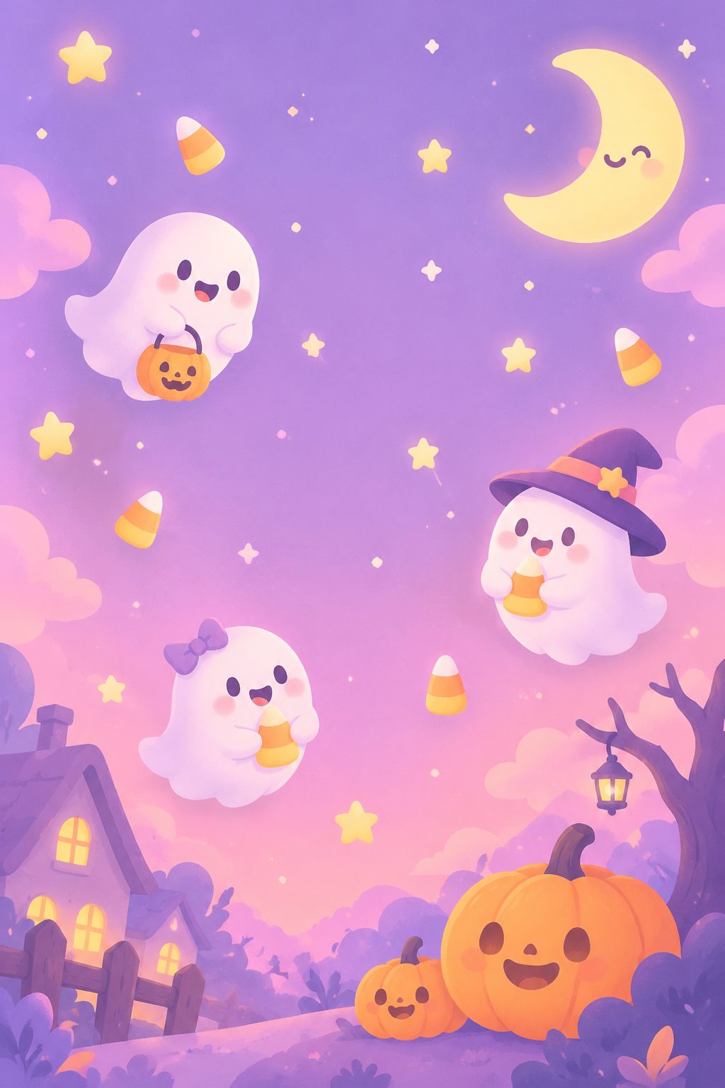 Halloween wallpaper for phone: kawaii ghosts