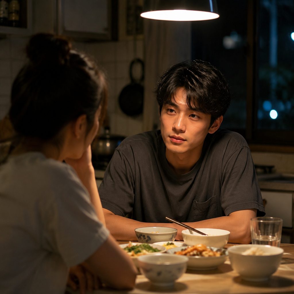 Kitchen-table scene for a short film