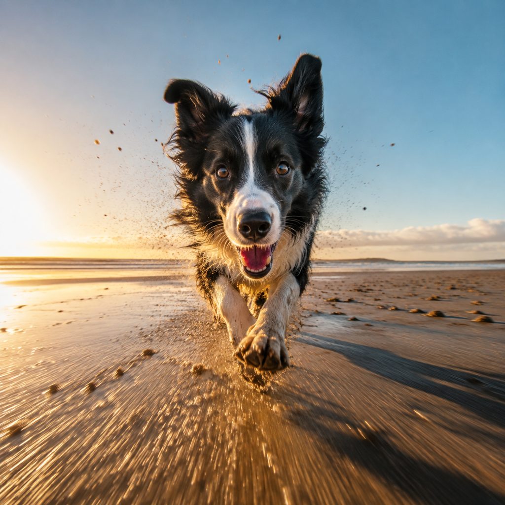 Dog sprint on the beach