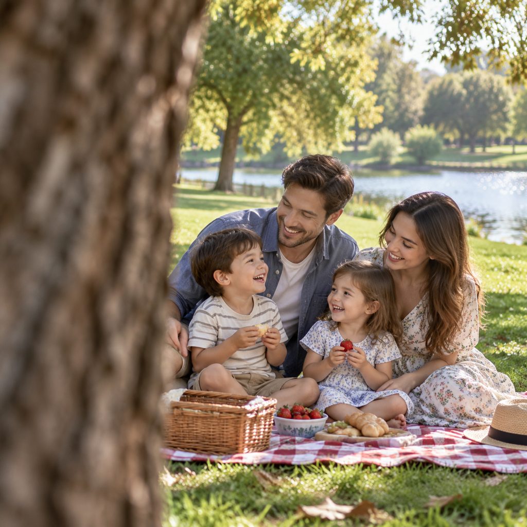 Past the tree to the picnic