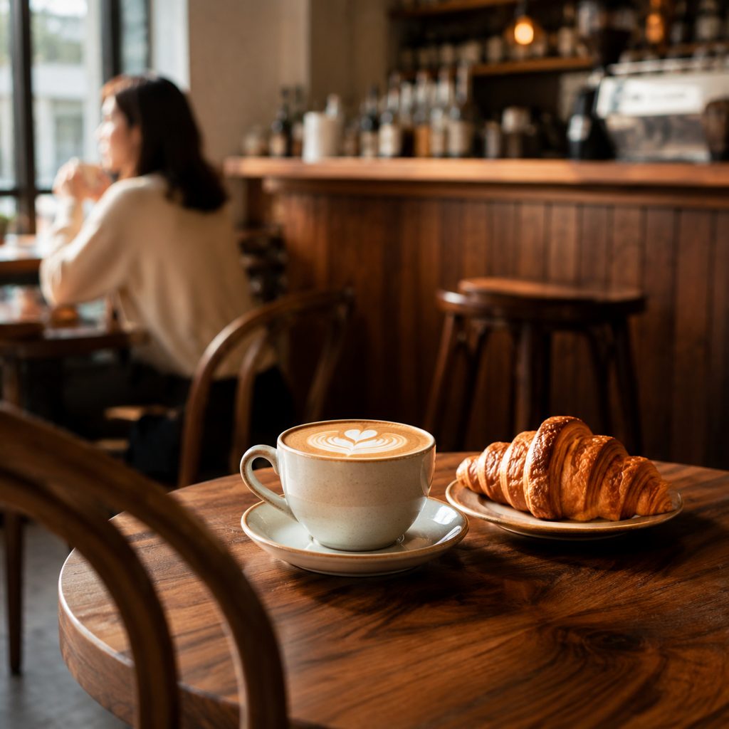 Latte on the cafe table