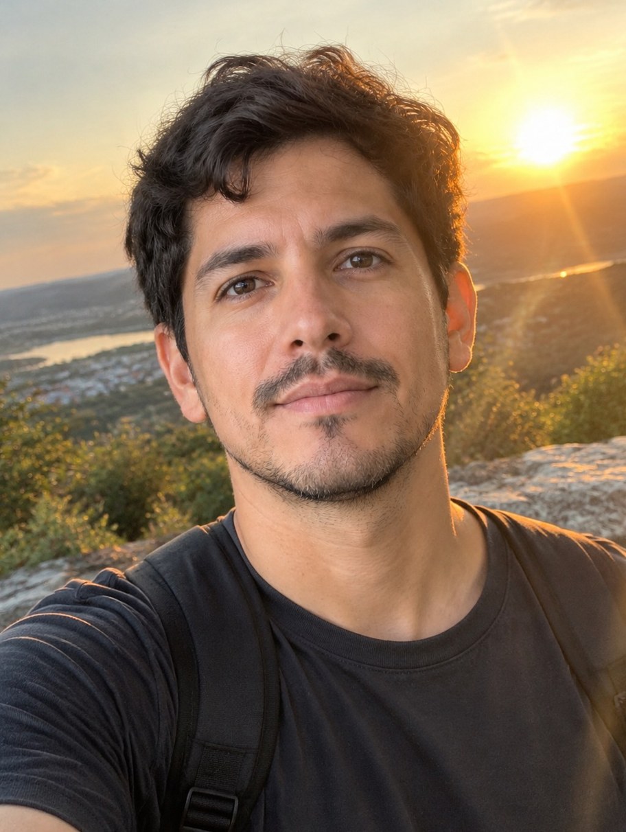 A golden-hour selfie and the nine 3:4 tiles it was split into — before