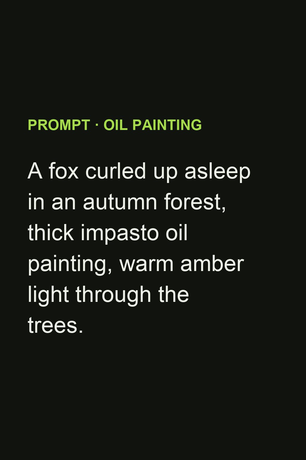 AI art generator: a prompt for a sleeping fox and the impasto oil painting it produced — original