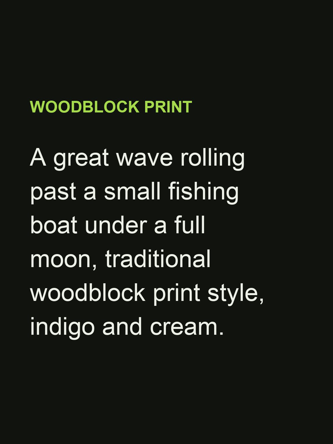 AI art: a great wave rolling past a small fishing boat under a full moon — prompt