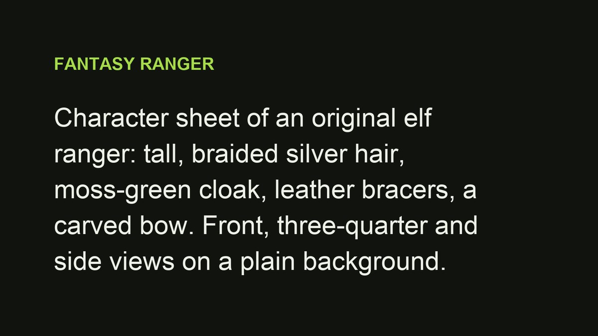 AI character sheet: original elf ranger — prompt