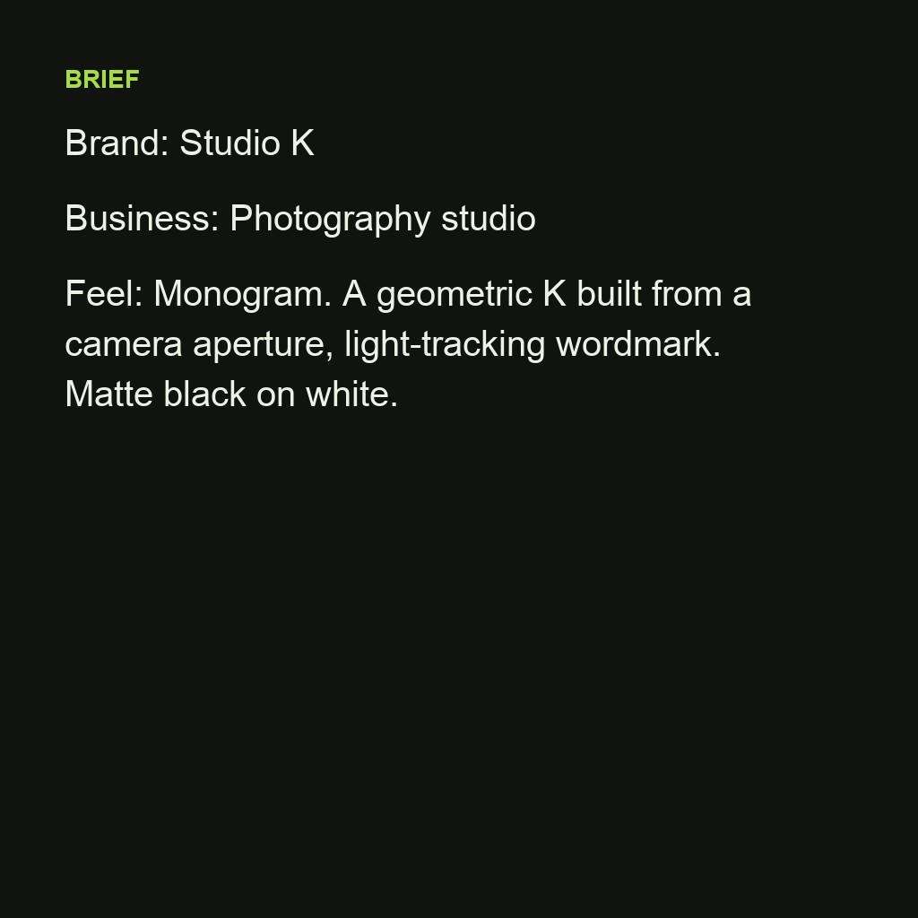 Aperture-shaped K monogram for a photo studio — brief