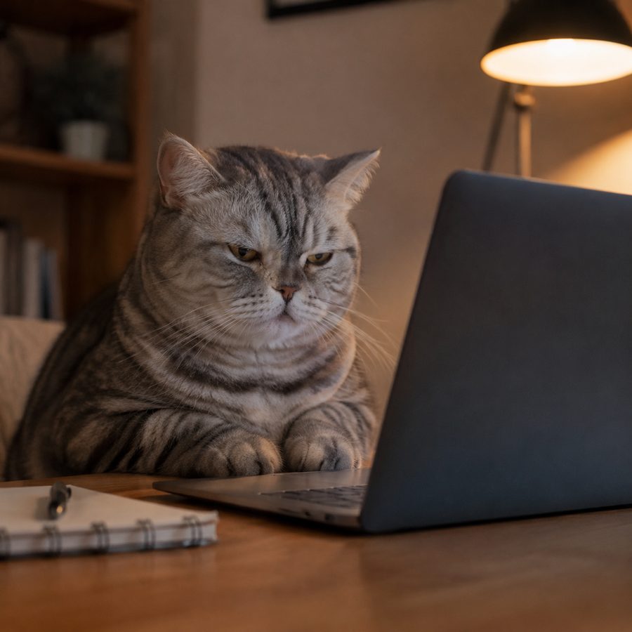 The photo to caption: a cat at a laptop
