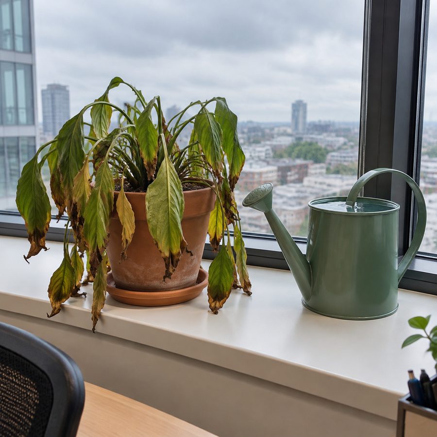 Wilting office plant turned into a Monday meme — input
