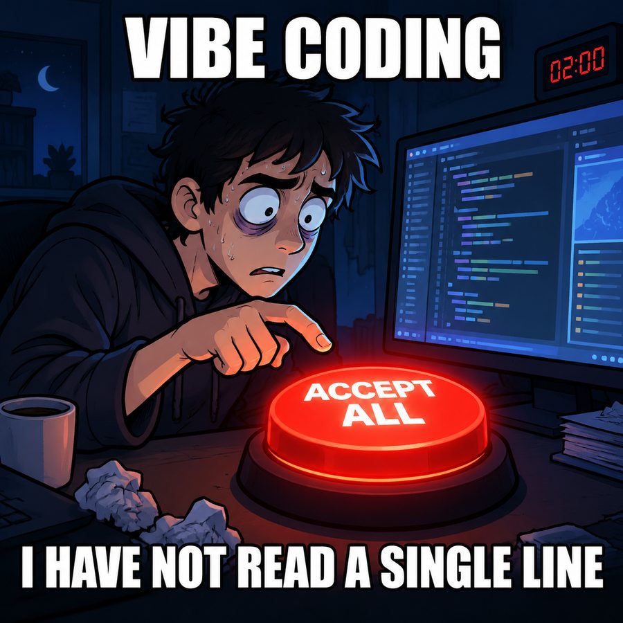 Vibe coding meme: accept all, I have not read a single line — meme