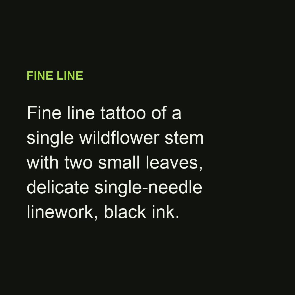 Fine line tattoo of a single wildflower stem with two small leaves — prompt