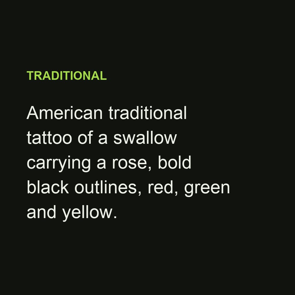 American traditional tattoo of a swallow carrying a rose — prompt