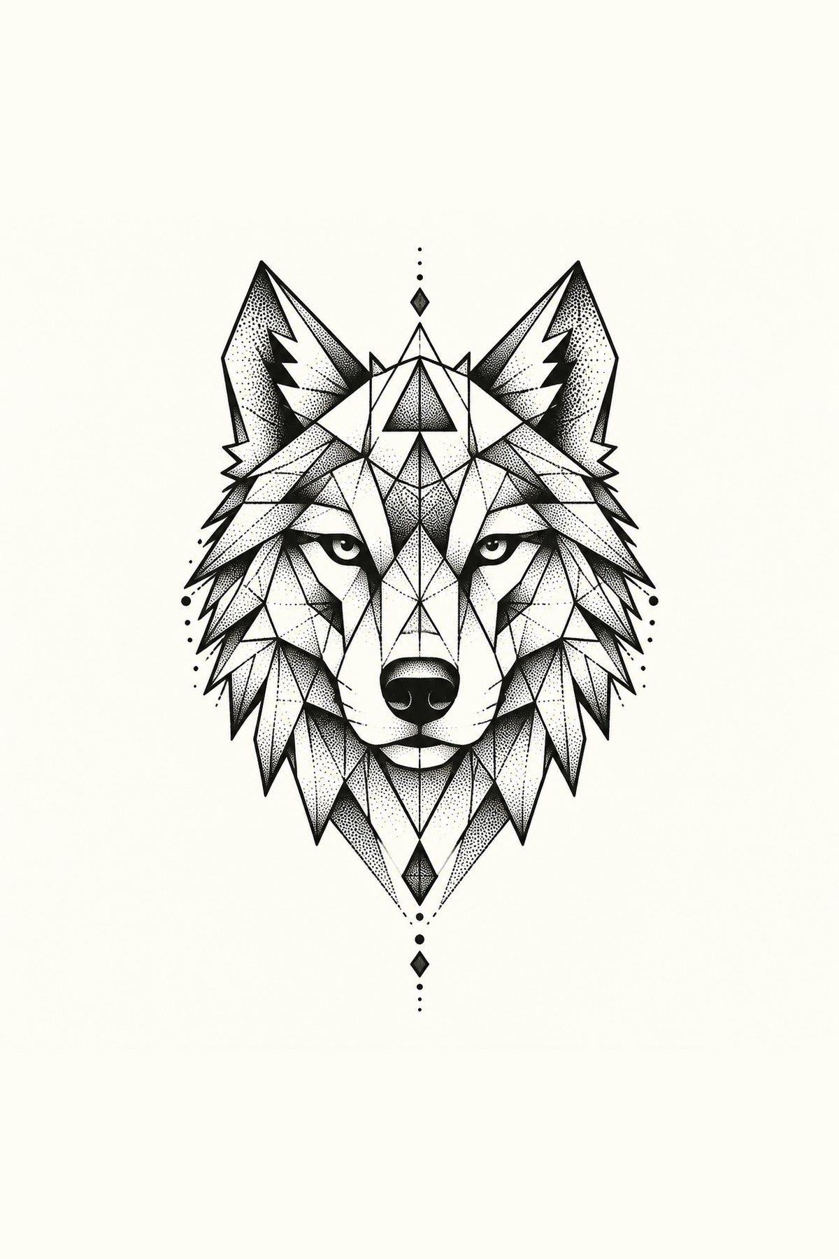 AI tattoo generator: a geometric wolf design and the same design previewed on a forearm — original