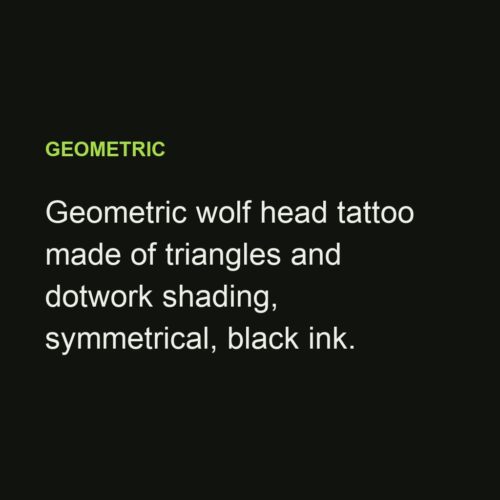 Geometric wolf head tattoo made of triangles and dotwork shading — prompt