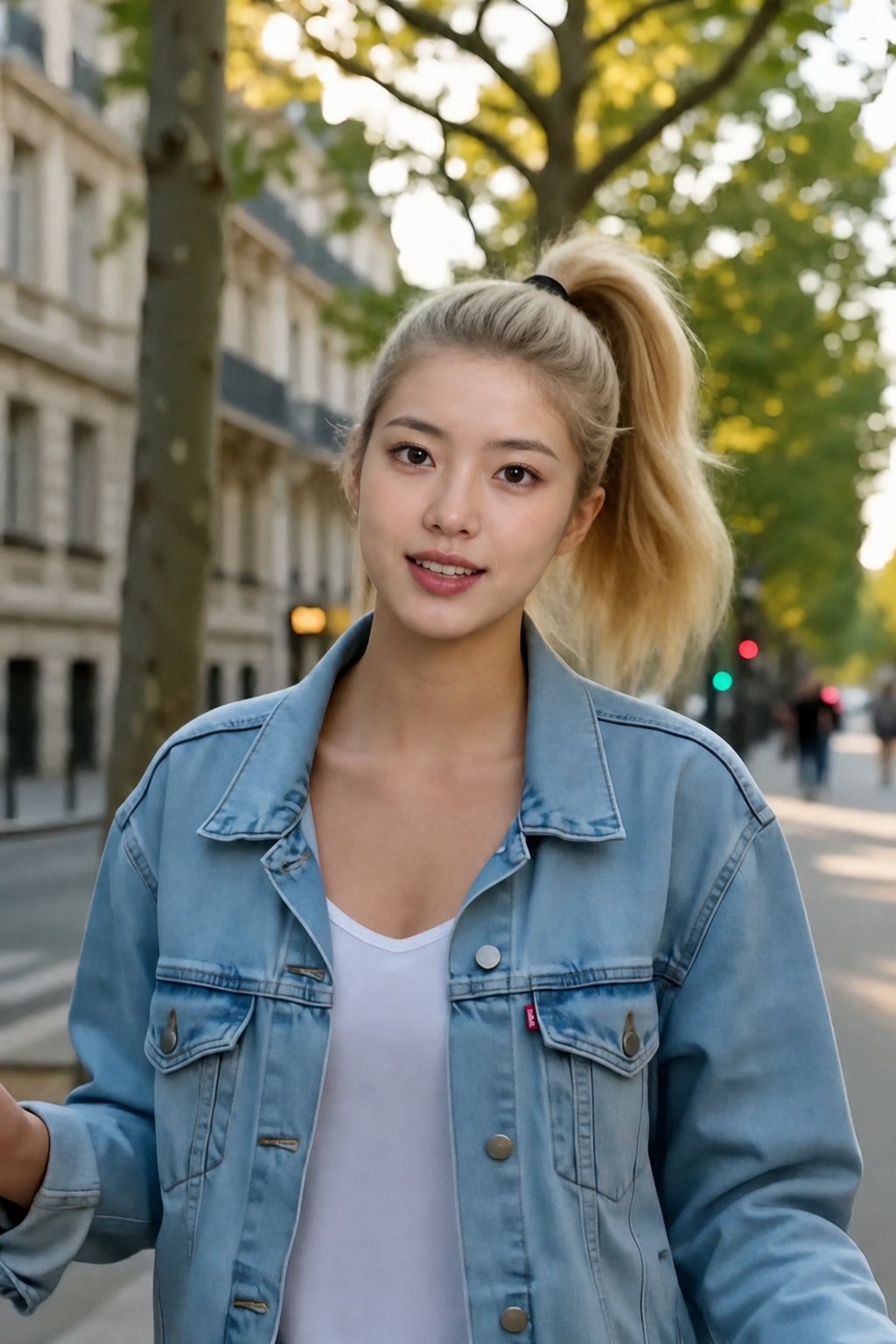AI face swap on a video frame from a street vlog — face swapped