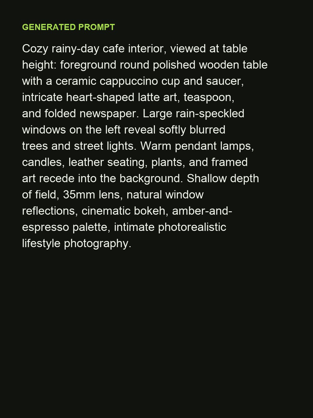 Cafe photo and its generated prompt — prompt
